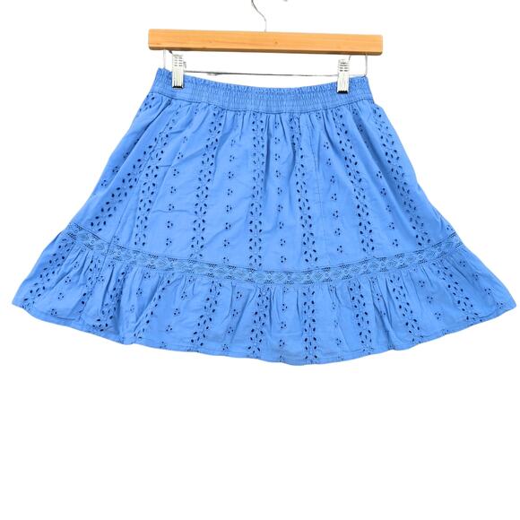 Abercrombie Kids Skort Size 15 16 Blue Eyelet Embroidered Ruffle Hem Preppy - Picture 1 of 7